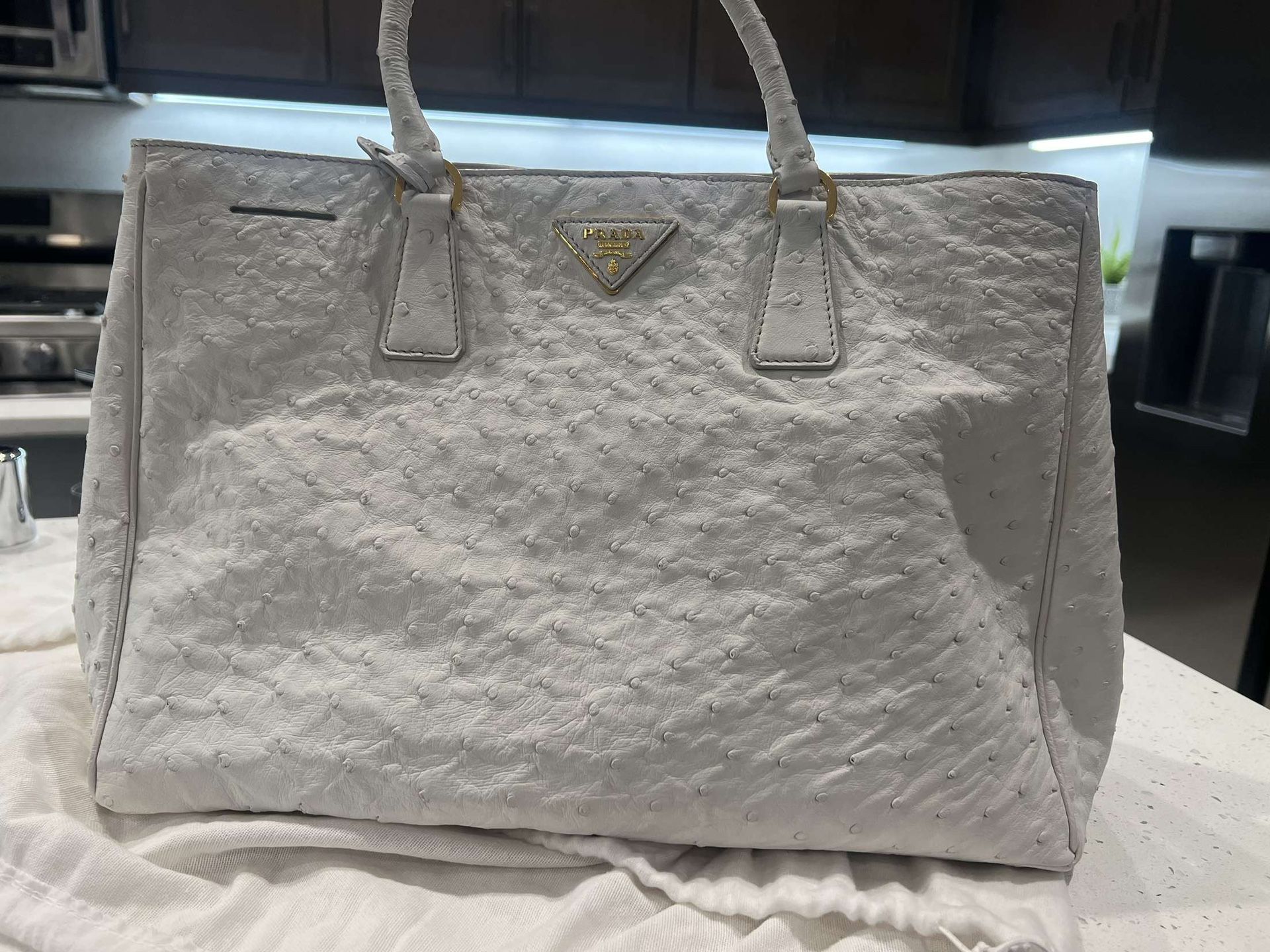 Medium Prada Galleria ostrich leather bag