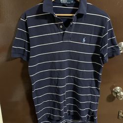 VERY NICE MENS POLO RALPH LAUREN BLUE/WHITE STRIPED POLO SHIRT SIZE S SMALL
