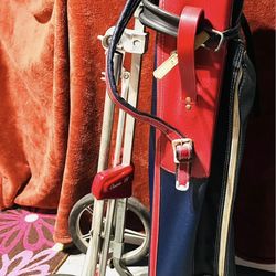 1964 Vintage Wilson Leather Golf Bag With Carry Cart