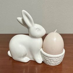 Sculptural Bunny Rabbit Ceramic Egg Candle Holder Easter Decor