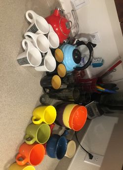 Mugs,cups,bowls,coffee kettle,soups bowls
