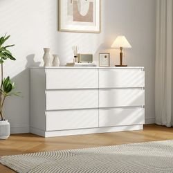 6 Drawer White Bedroom Dresser, 29 Inch Modern Wooden Storage Cabinet for Living Room, Bedroom, Kitchen.