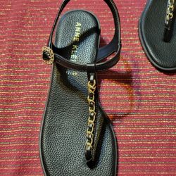 BRAND NEW - 2 PAIRS OF ANNE KLEIN BLACK SANDALS WITH GOLD EMBELLISHMENTS & HEELS / SIZE 9.5 AND 10