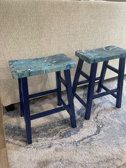 Set of 2 Painted Saddle Seat Bar Stools