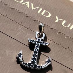 David Yurman 925 Sterling Silver Onyx Anchor Pendant - 1.5" Long