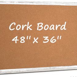 29-45 Cork Board, 48" x 36", White Framed Corkboard for Wall, Decorative Pin Board Vision Board Memo Board for Office Home School