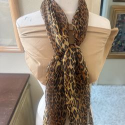 Vintage Brown Tan Cheetah Print Leopard Neck Scarf 