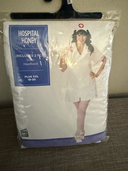 New Hospital Honey Nurse's Costume Dress + Headband Plus Size XXL 18-20