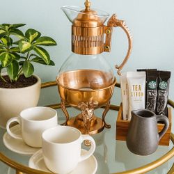 Antique-Style Hot Beverage Server – Copper & Glass