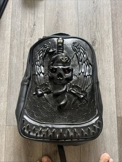 Black 3D Skull Backpack Gothic Leather Backpack Is Brand New ! No Tags Great For Halloween