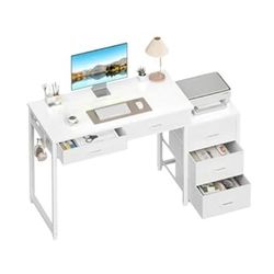 WHITE Computer Desk with 5 Drawers, 52 Inch Office