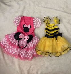Bundle (2) Girls 2-Piece Costume Dress's Pink Mouse & Yellow Bumblebee Tutu Dresses.