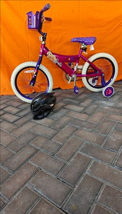 Kids Girl Barbie Pink Bike With Basket And Helmet