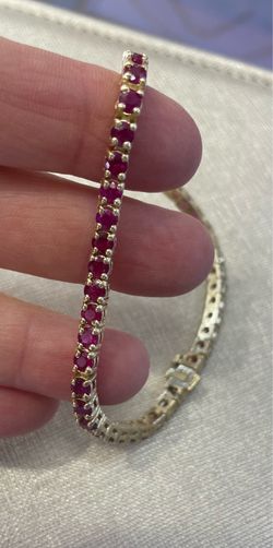 9.5 Ct Pigeon Blood Ruby Tennis Bracelet ALL NATURAL Handmade 14K Yellow Gold 7,60” NEW RARE JULY