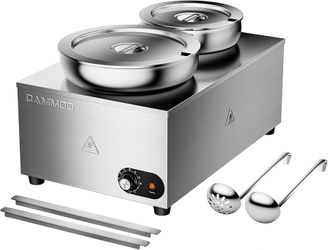 20qt 2-in-1 Electric Soup Warmer and Steam Table Food Warmer, 1200W Stainless Steel Bain Marie Pot, 86~185°F Adjustable Temp, Commercial Soup Kettle f