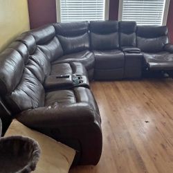 Leather Electric Recliner Sectional Couch 