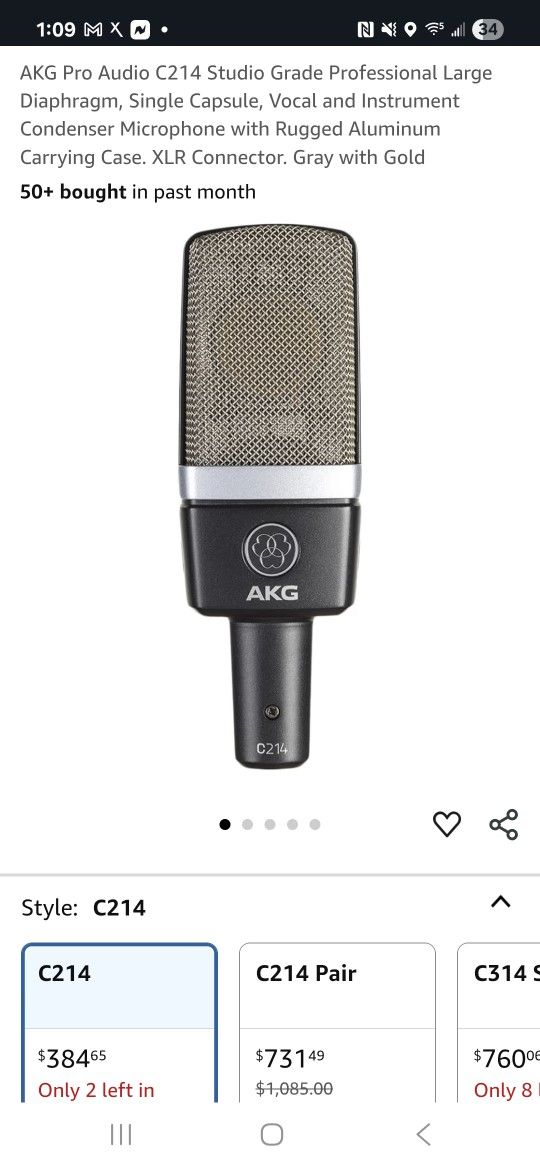 Akg C214 Microphone Lightly Used /w Case