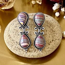 Rainbow Calsilica 925 Sterling Silver Overlay Stud Earrings