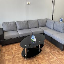 GREY TWO TONE REVERSIBLE SECTIONAL SOFA NEW (DELIVERY AVAILABLE )