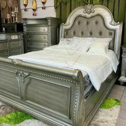 Cavalier Silver Sleigh Bedroom Set ✔ Queen And King Bed Frame 3099