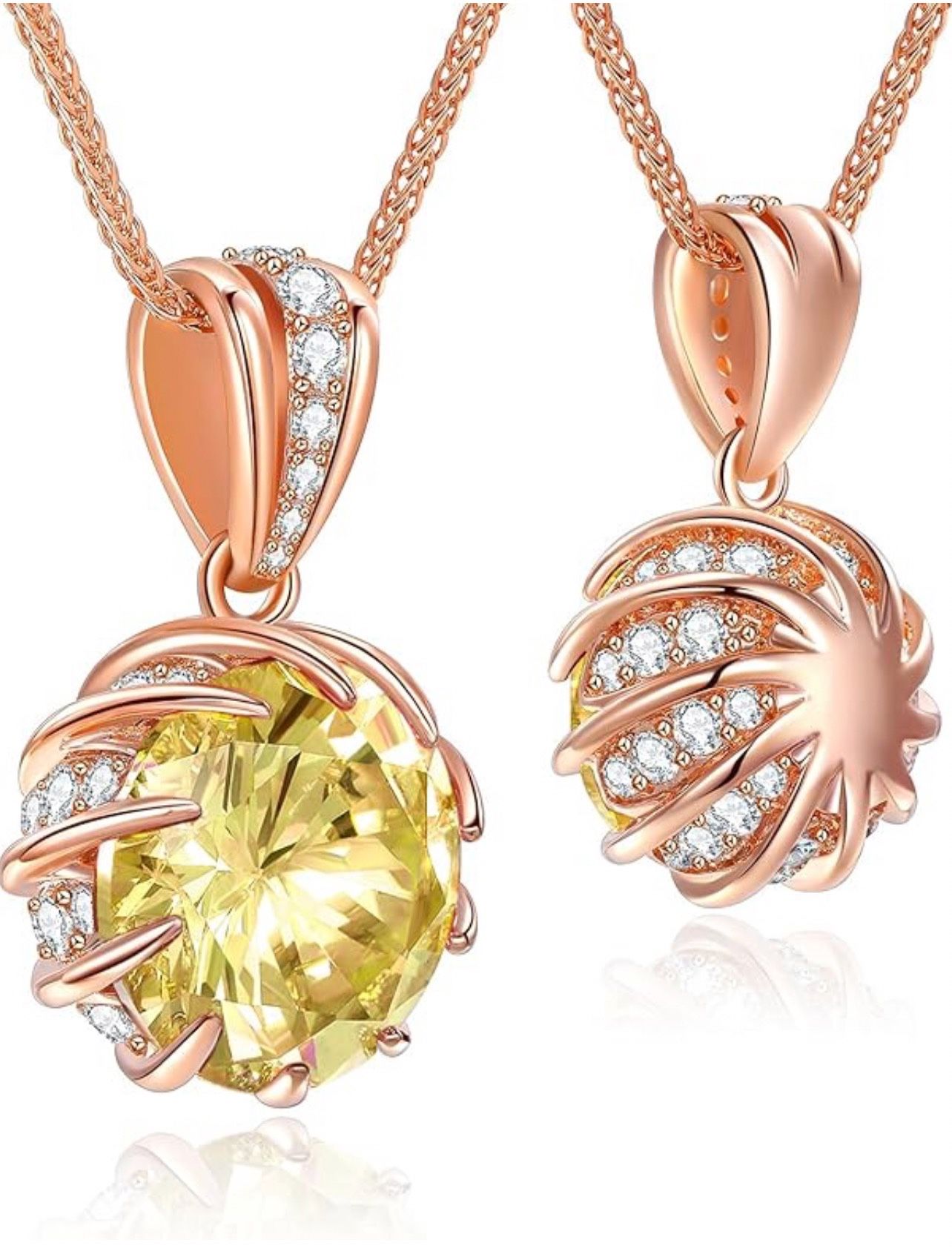 CeaKIev 6.0Carat (12.0mm) Round Cubic Zirconia Pendant Necklace 41 Accent Diamond-Cut Stones 18K Gold Platecd Rose Gold Chain Adjustable (18"+2") Wome