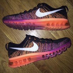 Nike Flyknit Air Max Run Pink/Orange Women SIZE 9.5/Men 8