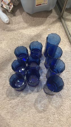 Anchor Hawkings glassware, set color, blue, and size small and enlarge glass glassware