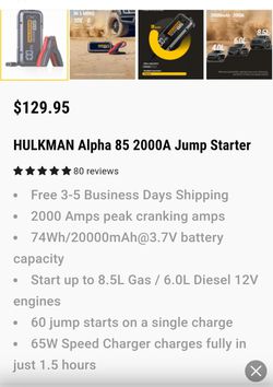 Hulkman Alpha 85 Jump Starter, Brand New for Sale in Wichita, KS - OfferUp