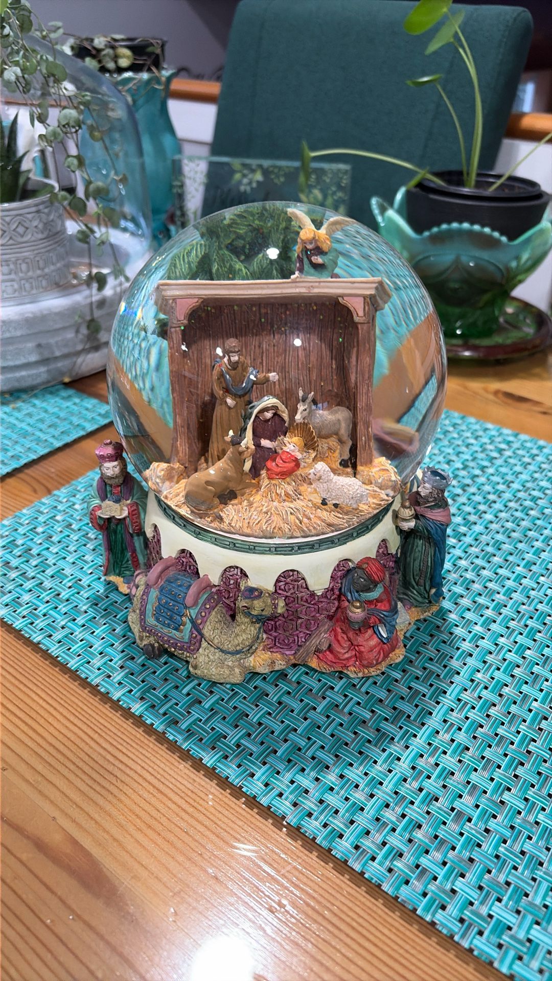 large Nativity Glass, Snow Globe Music Box