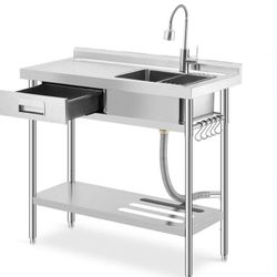 Wasserstrom Stainless Sink With Drawer 24” X48” & Zurn Faucet