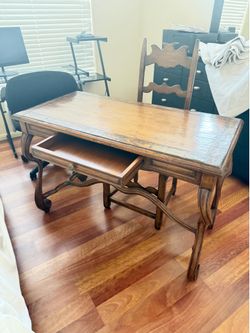 Solid wood desk/console table with chair