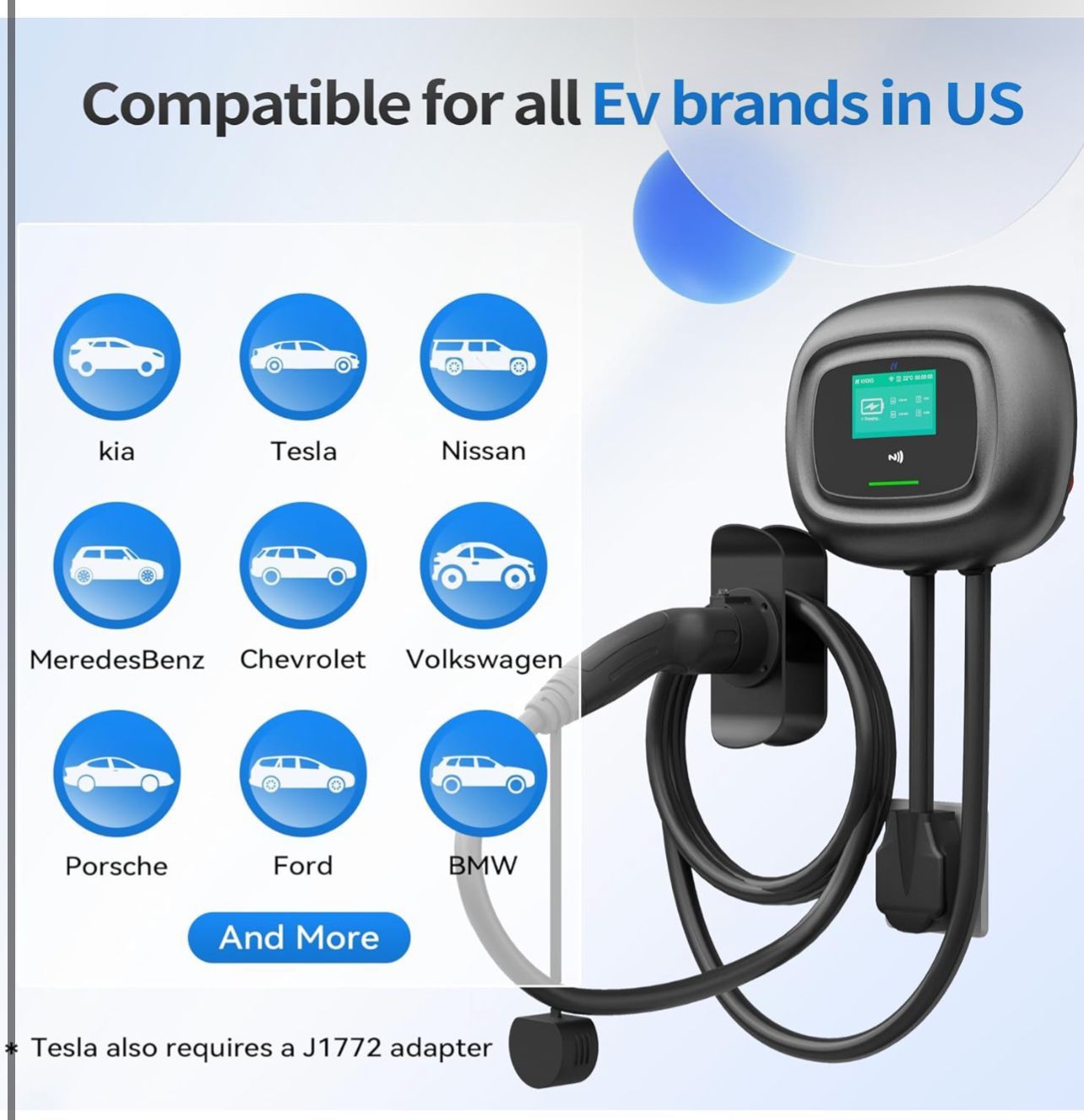 KHONS Level 2 EV Charger Up to 40 Amp 240V 10kW Home Car Charger NEMA 14 50 Plug 25ft Cable Indoor/Outdoor Car Charging Station Plug and Play EVSE Bla