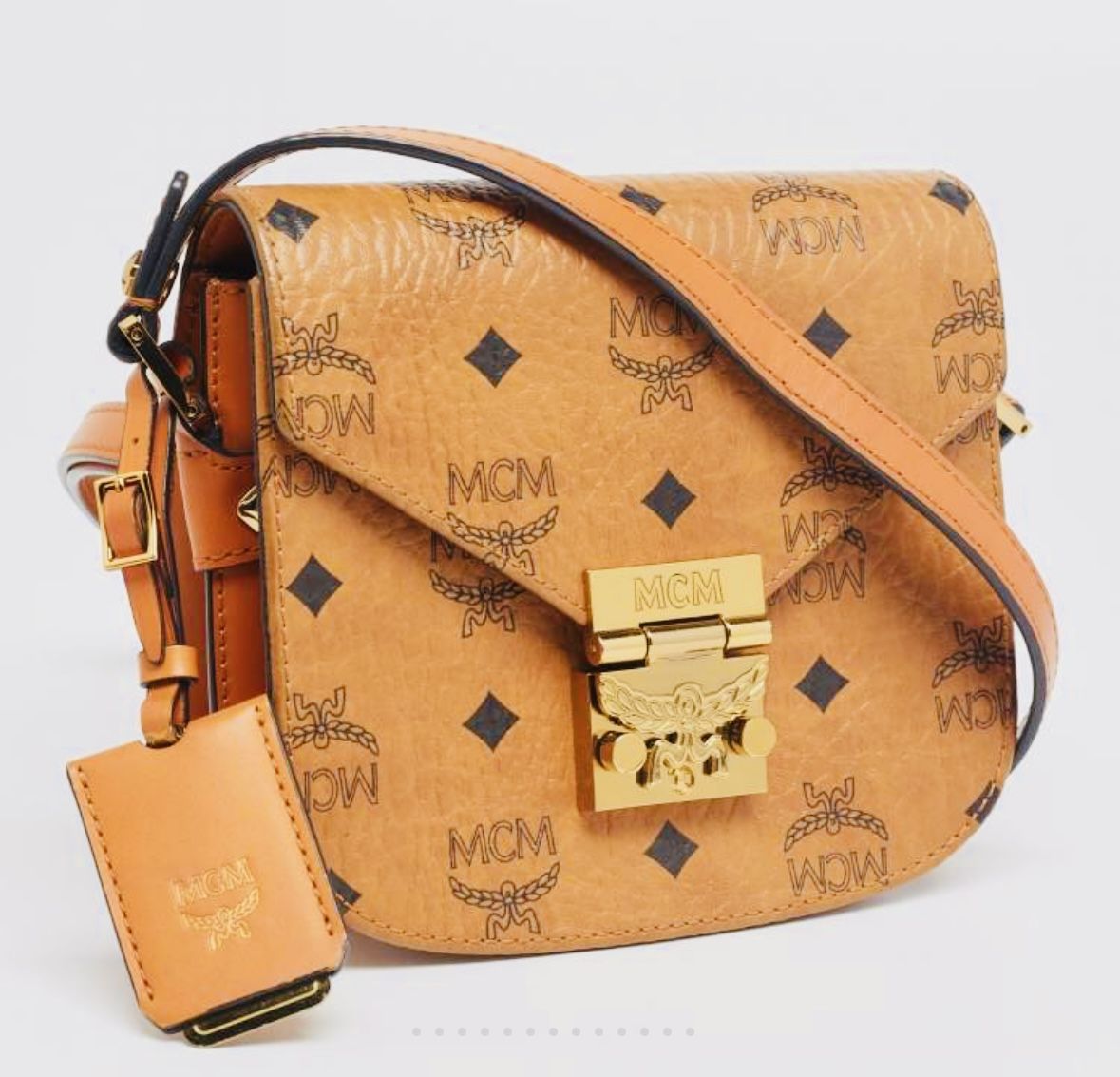 MCM Cognac Visetos Coated Canvas and Leather Patricia Crossbody Bag
