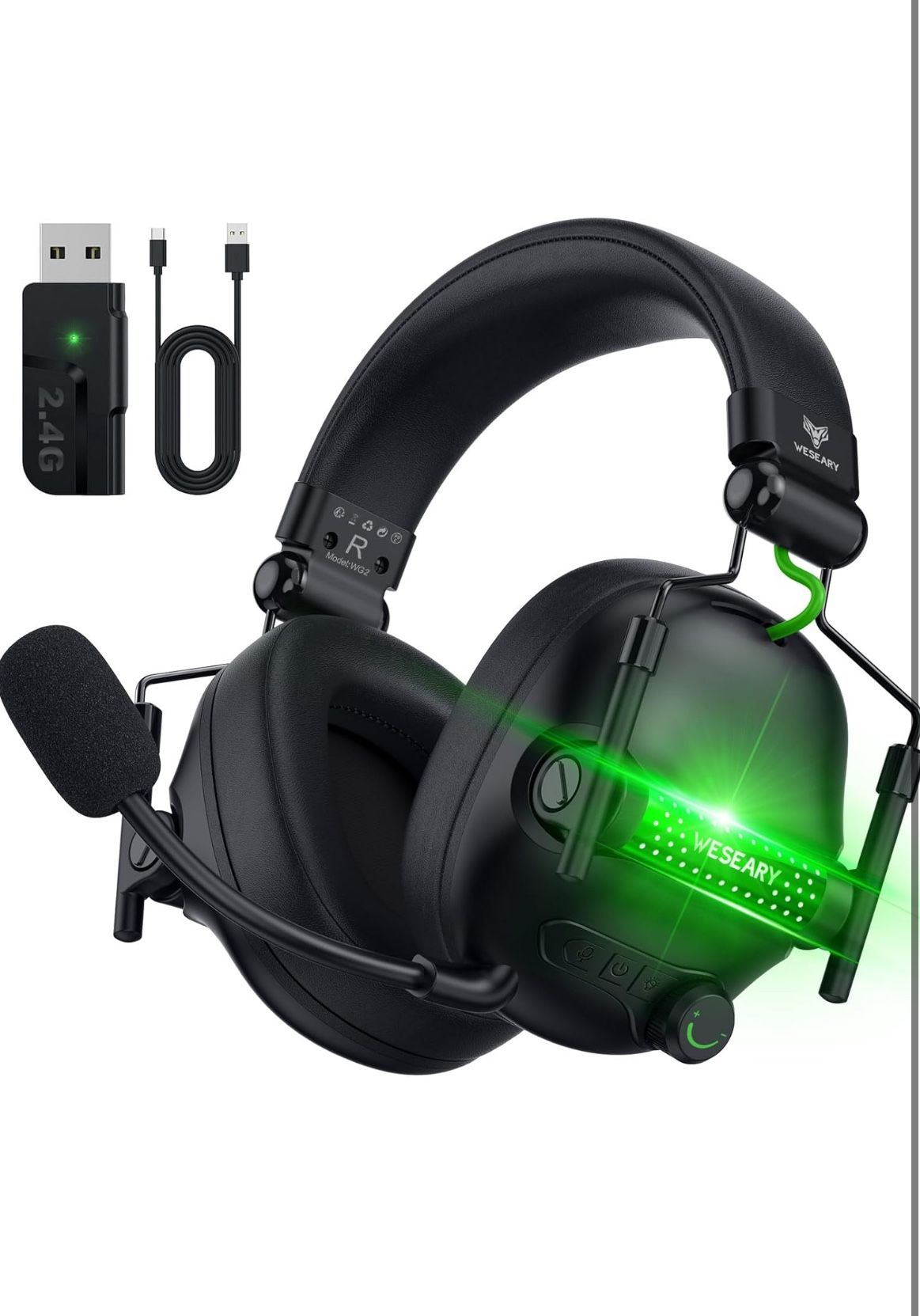WG2 Wireless Gaming Headset with Microphone for PS5, PS4, PC, Switch, Mac, 7.1