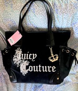 New Black Juicy Couture Purse Renaissance Tote Bag Velour Vintage Style Handbag