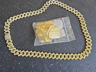 Gold Iced Cuban Link Chain + Novelty Lapel Pins