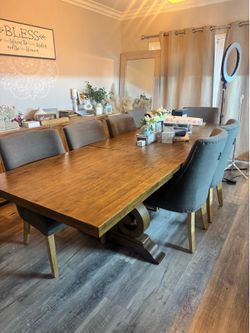 Reduced to sell today ! Rustic wood dining 12 foot dining table with 8 chairs