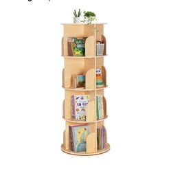 OOOK Rotating Bookshelf for Kids & Adults, Spinning Bookshelf Tower with Large Capacity for Small Space, 360° Display 4 Tier Floor Small Round Corner 