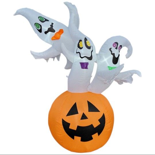 6ft Halloween 3 Ghosts on Pumpkin Inflatable