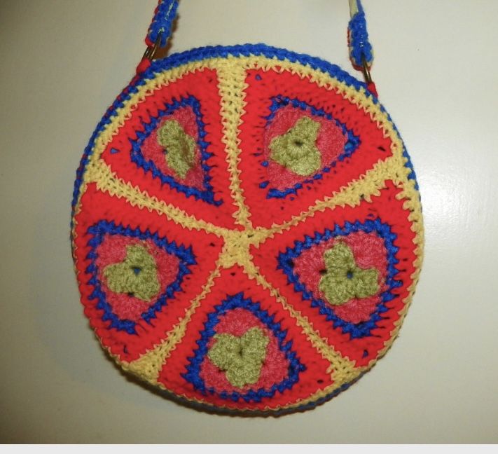 Granny Square Purse Round I Fully Linned it with a Blue Felt Fabric