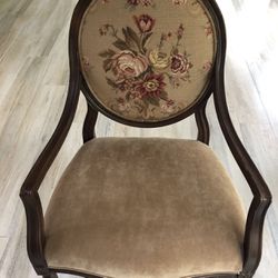 Beautiful Antique Bronze Fabric with Floral Needlepoint Ornament Wood Armchair