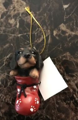 Dachshund Puppy in Stocking Christmas Tree Ornament NEW in Box!