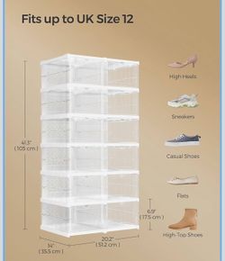 SONGMICS Foldable Shoe Boxes Stackable Storage Organizer Set of 2 - White