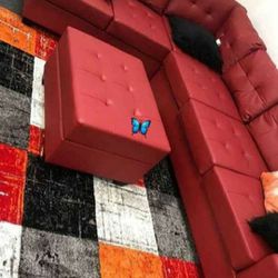 
♡ASK DISCOUNT COUPON💬 sofa Couch Loveseat Living room set sleeper recliner daybed futon ÷ He Red Black Faux Leather Reversible Sectional With Ottoma