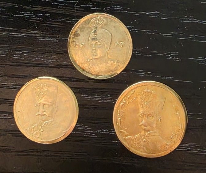 Qajar Dynasty 3 Gold Coins. Persia, Iran.