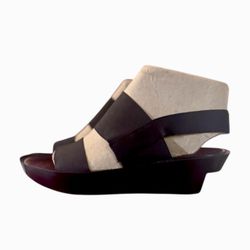 ROBERT CLERGERIE Black ‘Milky’ Minimalist Elastic Strap Leather Wedge Sandals Sz 11 $400