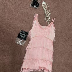 New Medium Pink Fringe Flapper Dress Costume Accessories 