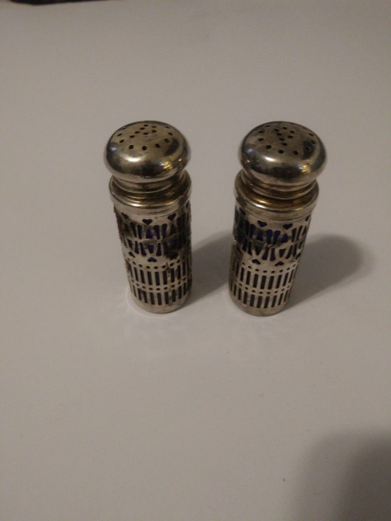 Antique, Cobalt Blue Silver Salt And Pepper Shaker