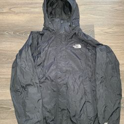 North Face Jacket Woman Large Black Rain Coat Hooded Nylon Lined Pockets Hyvent