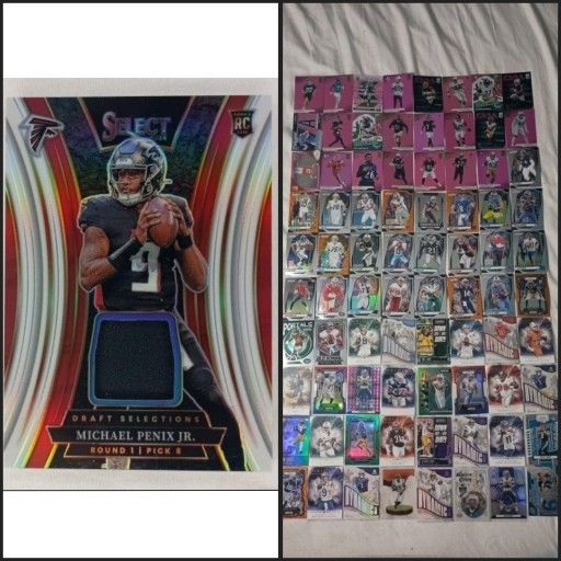 80 NFL Cards + Michael Penix 2024 Select Draft Selections Patch Rookie 06/75 For 90 (Read Description For Details)